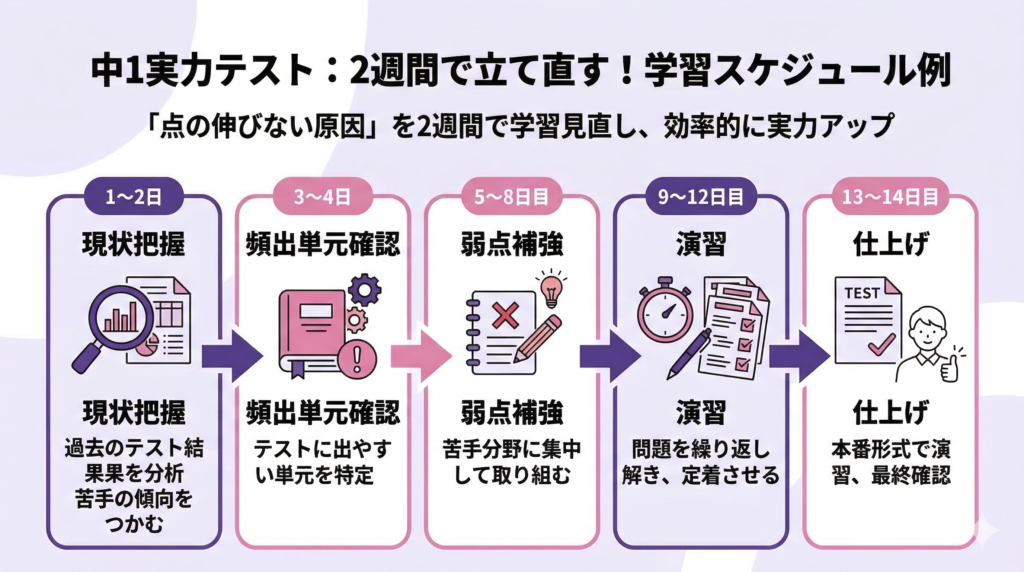 中1実力テストの学習スケジュール例